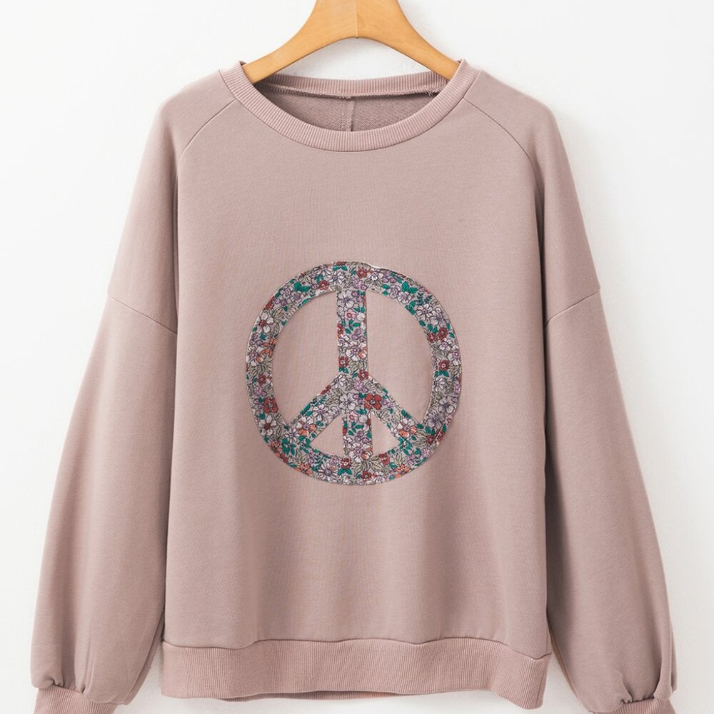 Goat Floral Peace Symbol Drop Shoulder Sweatshirt